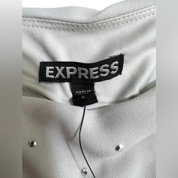 NWT‎ Express Spaghetti Strap Rhinestone One Shoulder Beige Bodycon Dress Size 0 - Picture 9 of 9